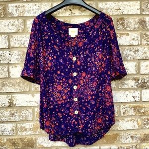 Maeve floral button down short sleeve top